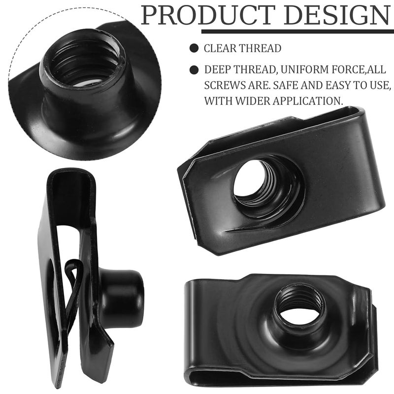 Yaocom 25 Pcs Extruded U Type Nuts Bumper Fender U Style Clip on Nut Extruded U Style Spring Nuts Black Fasteners for Automotive Metal Fender Grill Retainer Clips(1/4''-20) - Image 4